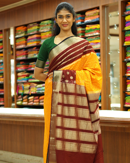 Yellow and Brown Mysore Silk - PD476