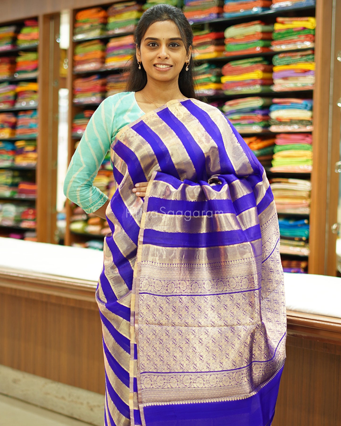 Blue Striped Tissue Kora Silk - PC3832