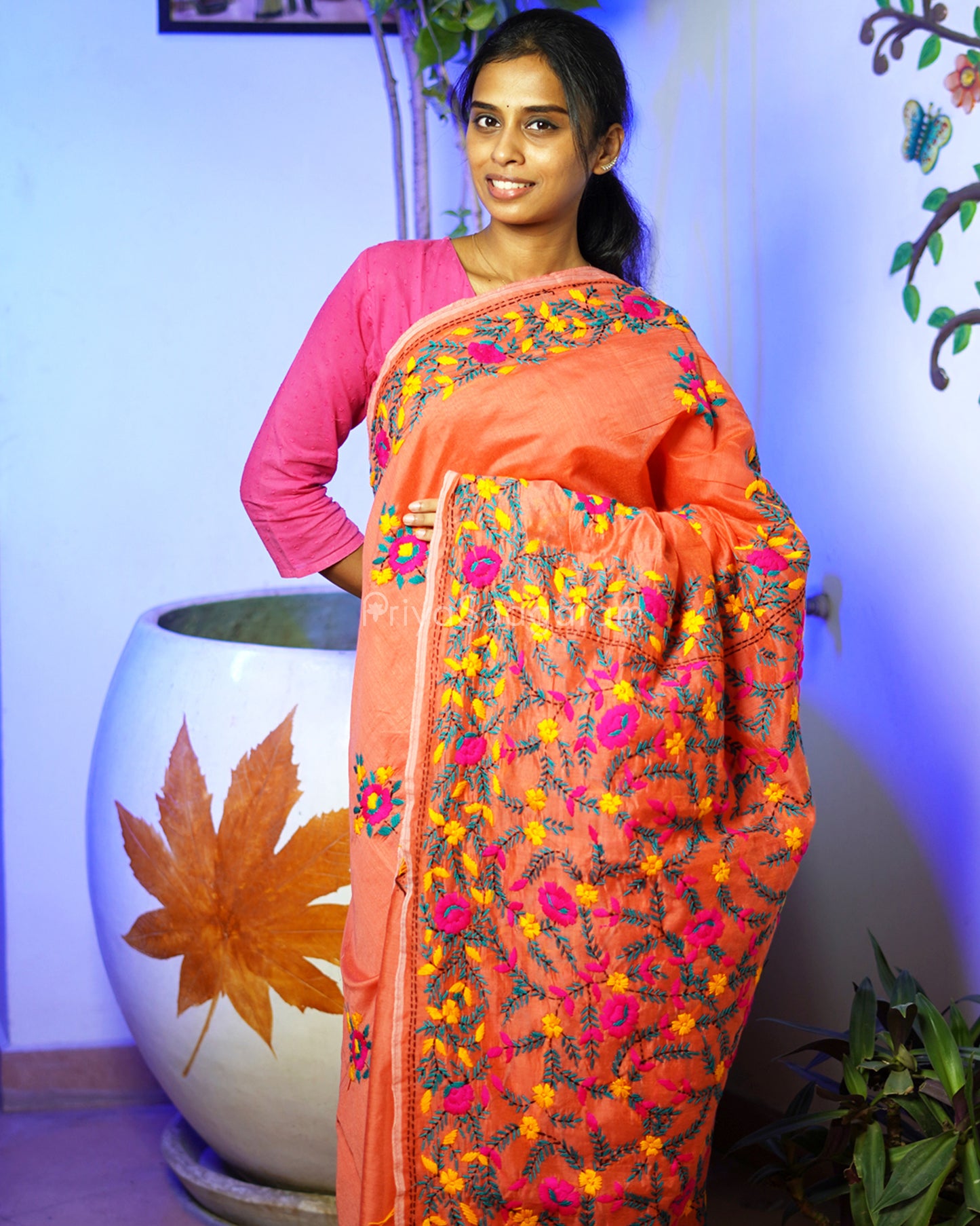 Peach Phulkari Chanderi - PD394