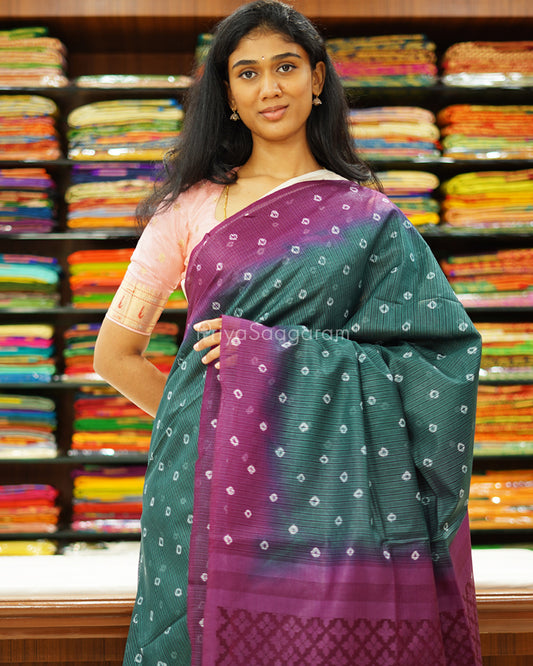Green and Violet Bandhini Tussar Organza - PD1198