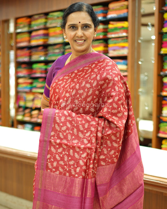 Red Pink Kalamkari Tussar - PD521