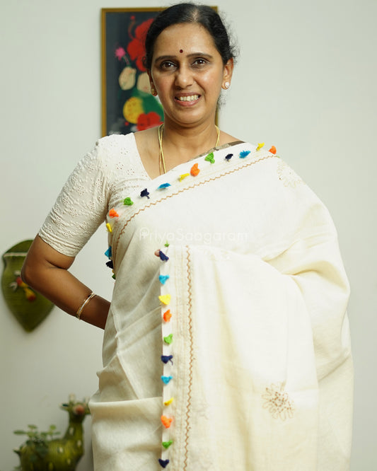 Cream Embroidery Pure Cotton - PD1422