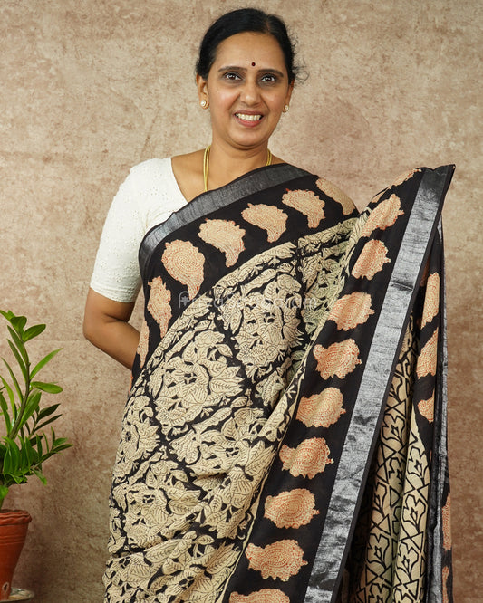 Black Blockprint Linen - PD272