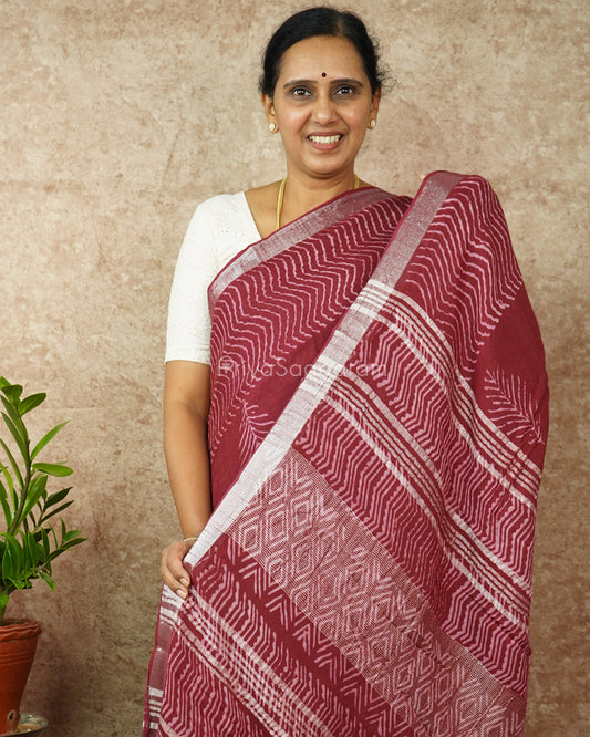 Maroon Blockprint Linen - PD274