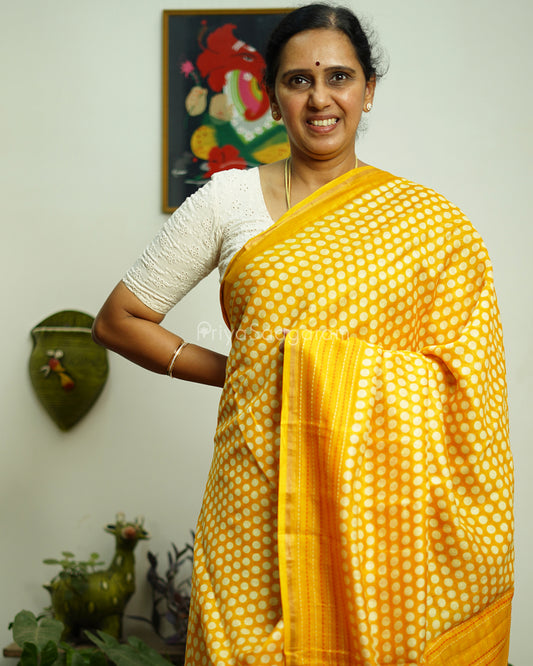 Yellow Embroidery Blockprint Chanderi - PC3360