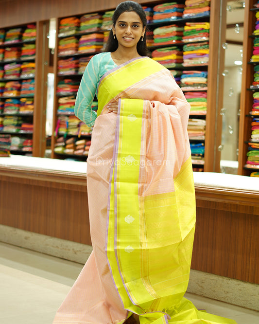 Pink Checked Gadwal Silk Cotton - PD1425