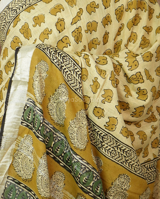 Mustard Elephant Blockprint Linen - PD275