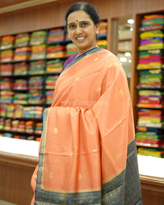 Peach and Blue Chiniya Silk - PD785