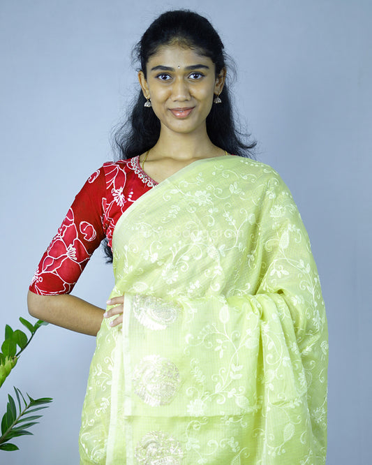 Light Green Pita Work Silk Kota - PD739