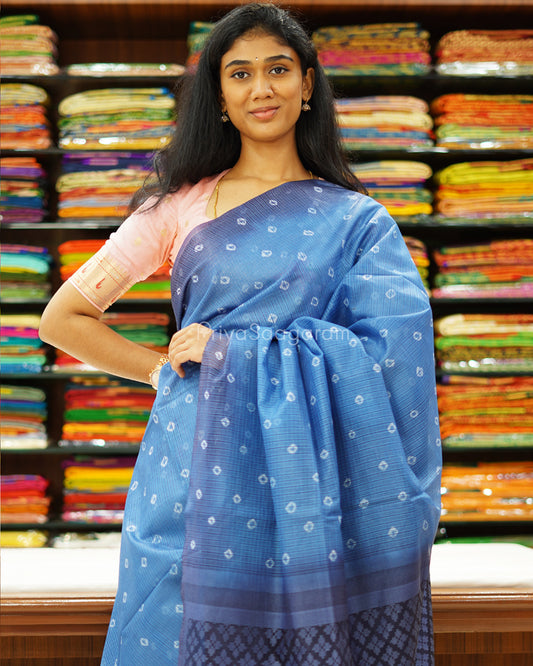 Light and Dark Blue Bandhini Tussar Organza - PD1195