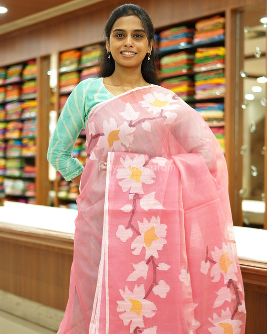 Baby Pink Jamdani Muslin Organza - PD252