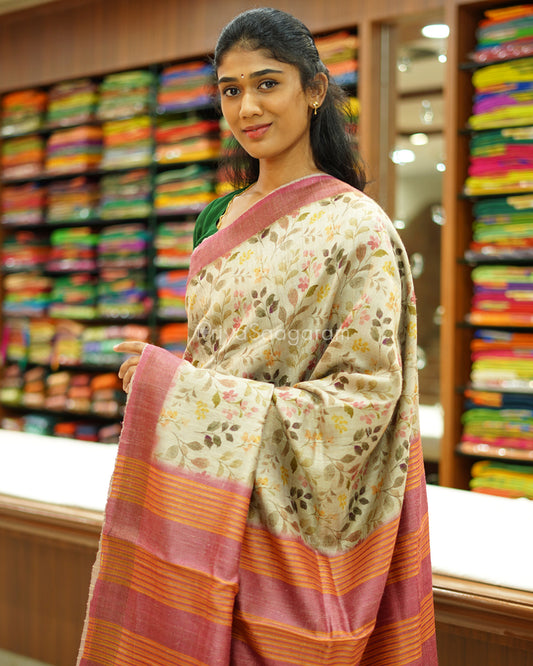 Classic Floral Contrast Tussar - PD514