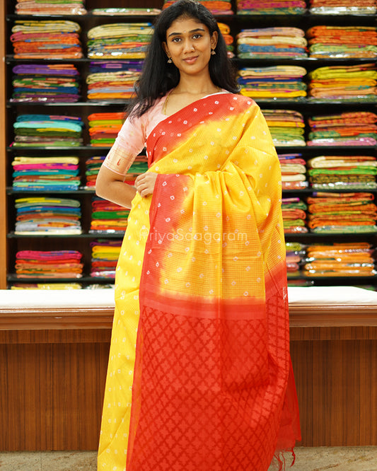 Yellow and Red Bandhini Tussar Organza - PD1199