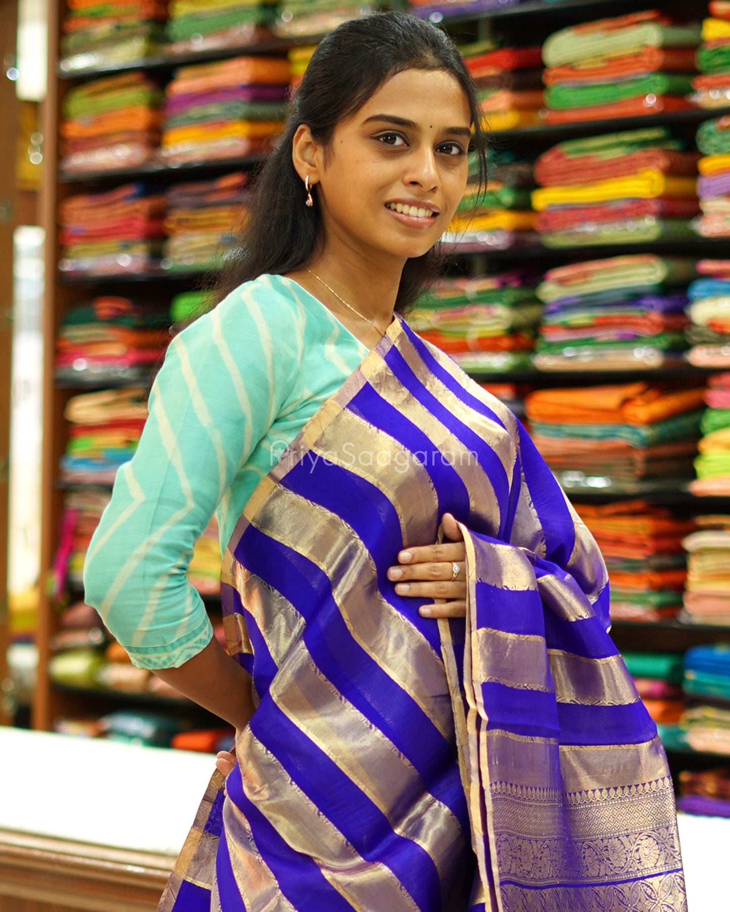 Blue Striped Tissue Kora Silk - PC3832