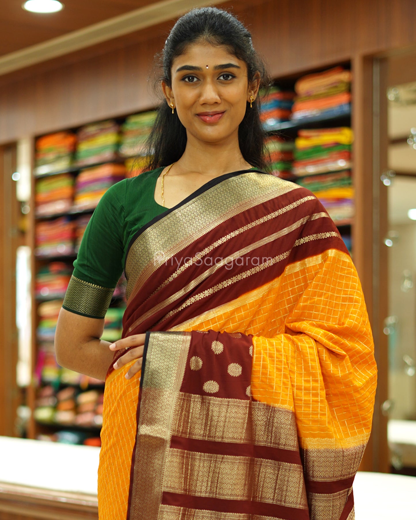 Yellow and Brown Mysore Silk - PD476