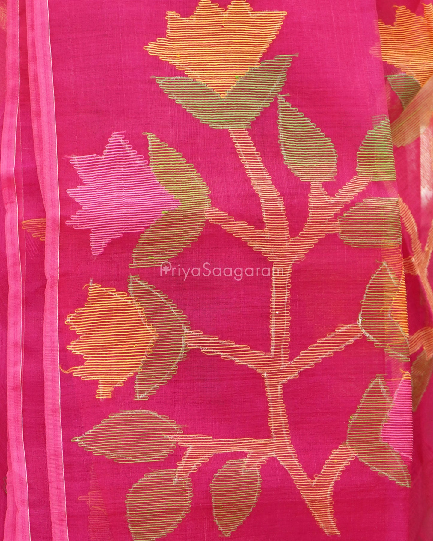 Rani Pink Jamdani Muslin Organza - PD257