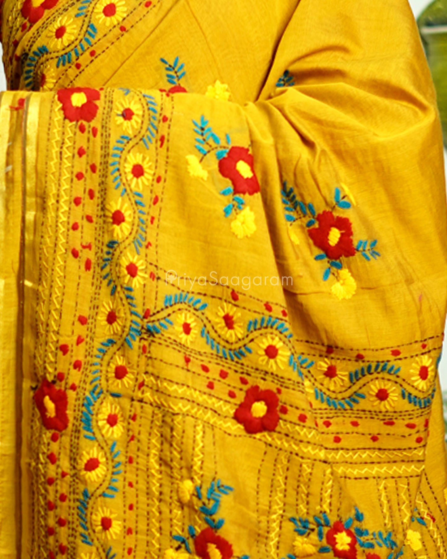 Mustard Phulkari Chanderi - PD389