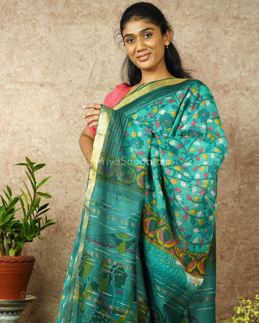 Sea Green Kalamkari Cotton Kota - PD1408