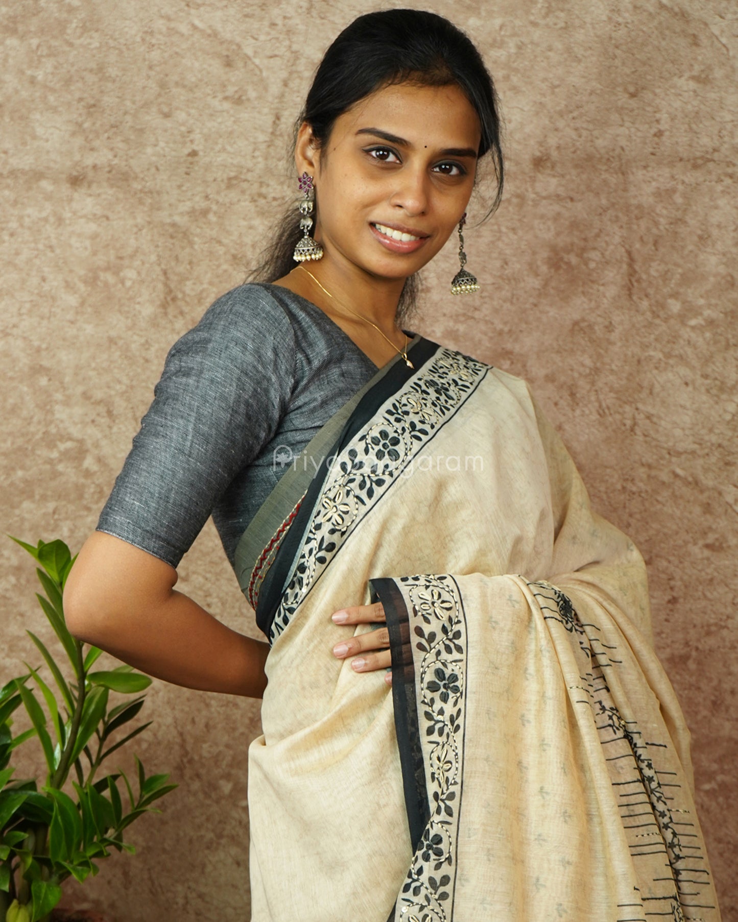 Cream Embroidery Chanderi - PD763