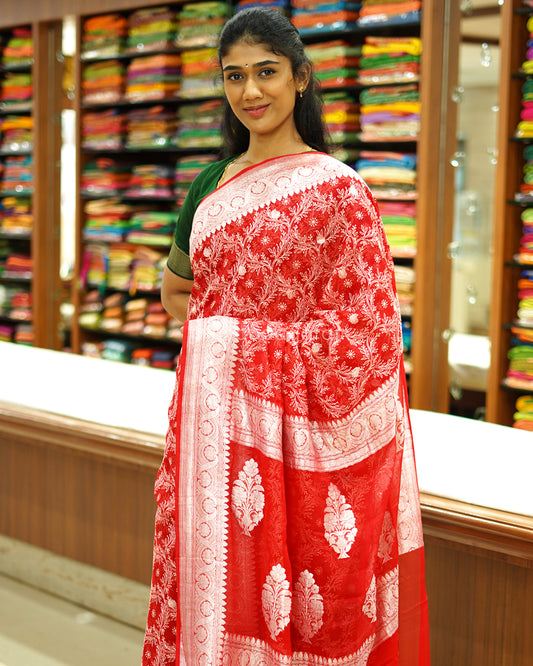 Hot Red Chikankari Chiffon Georgette - PD971