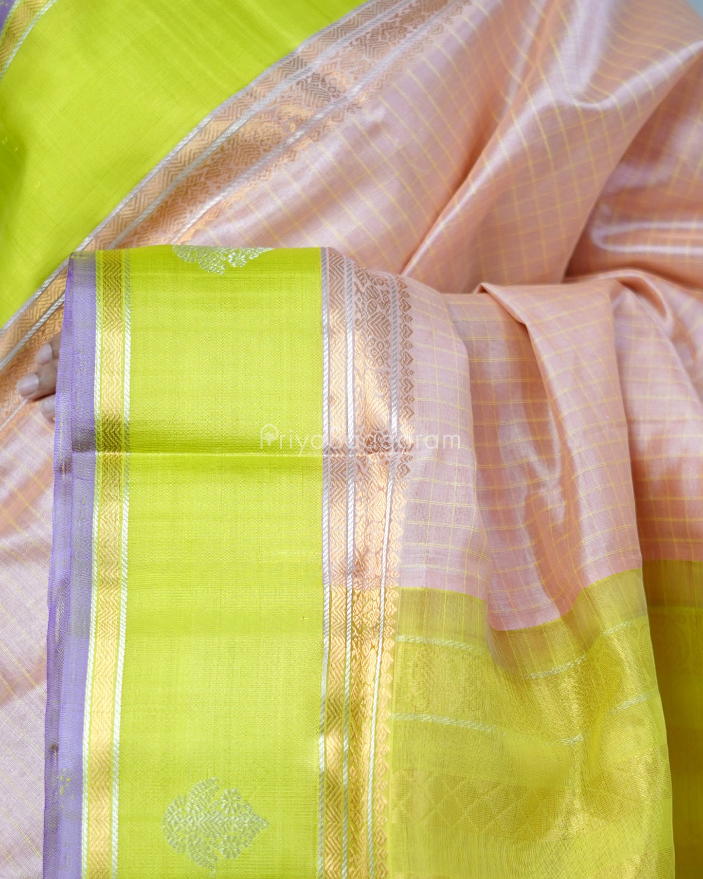 Pink Checked Gadwal Silk Cotton - PD1425