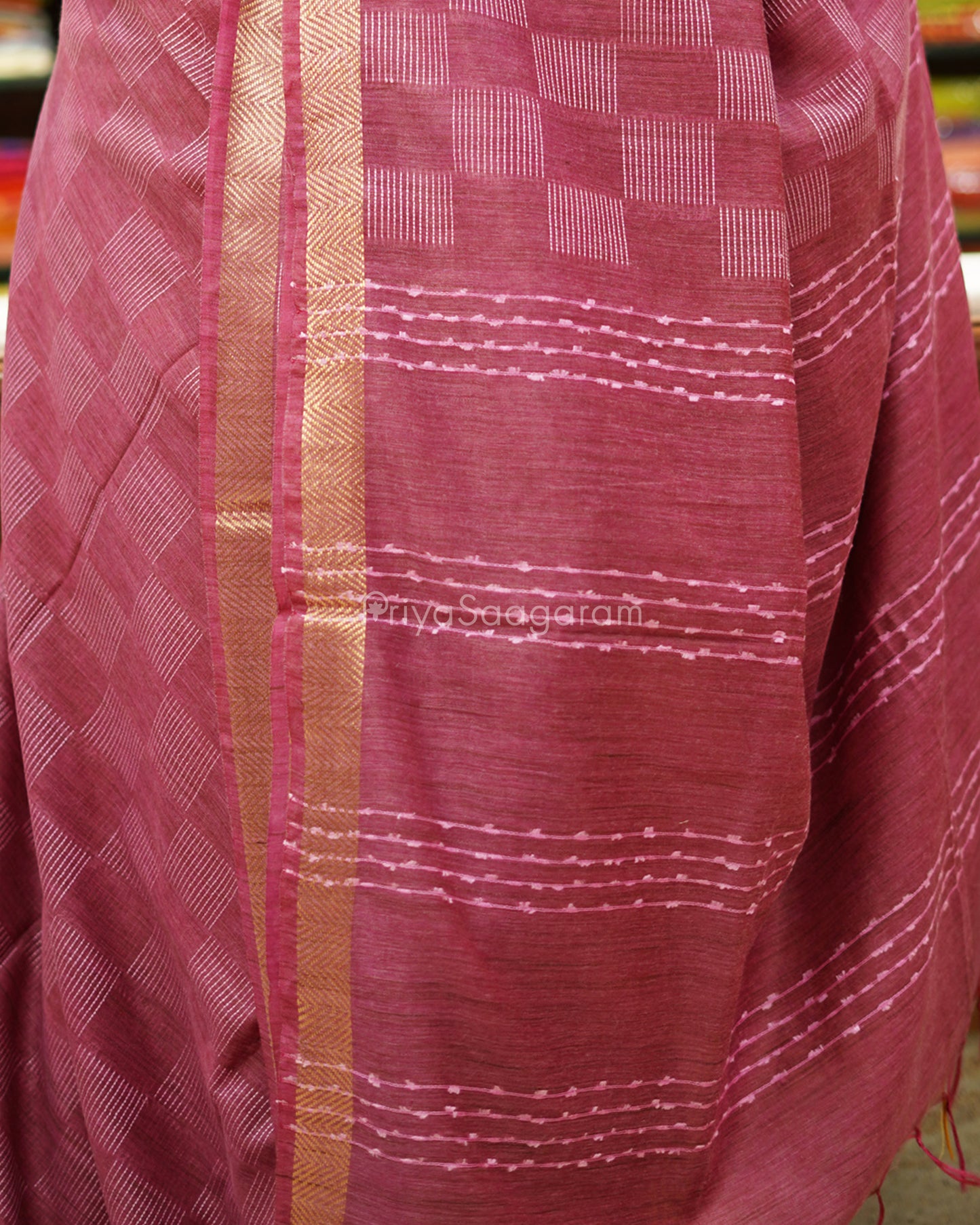 Wine Checked Tussar - PD1268