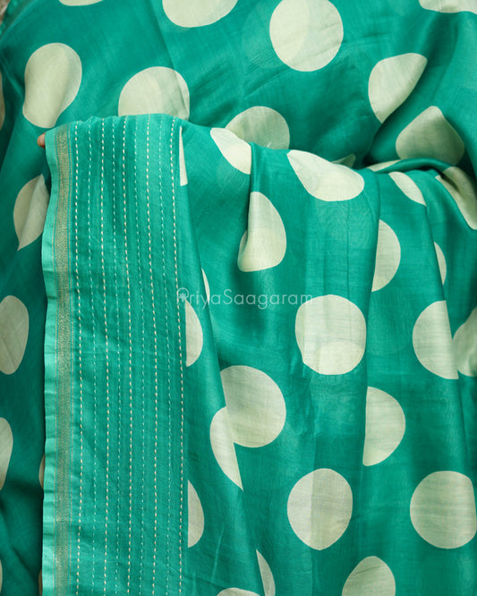 Sea Green Embroidery Blockprint Chanderi - PC3359