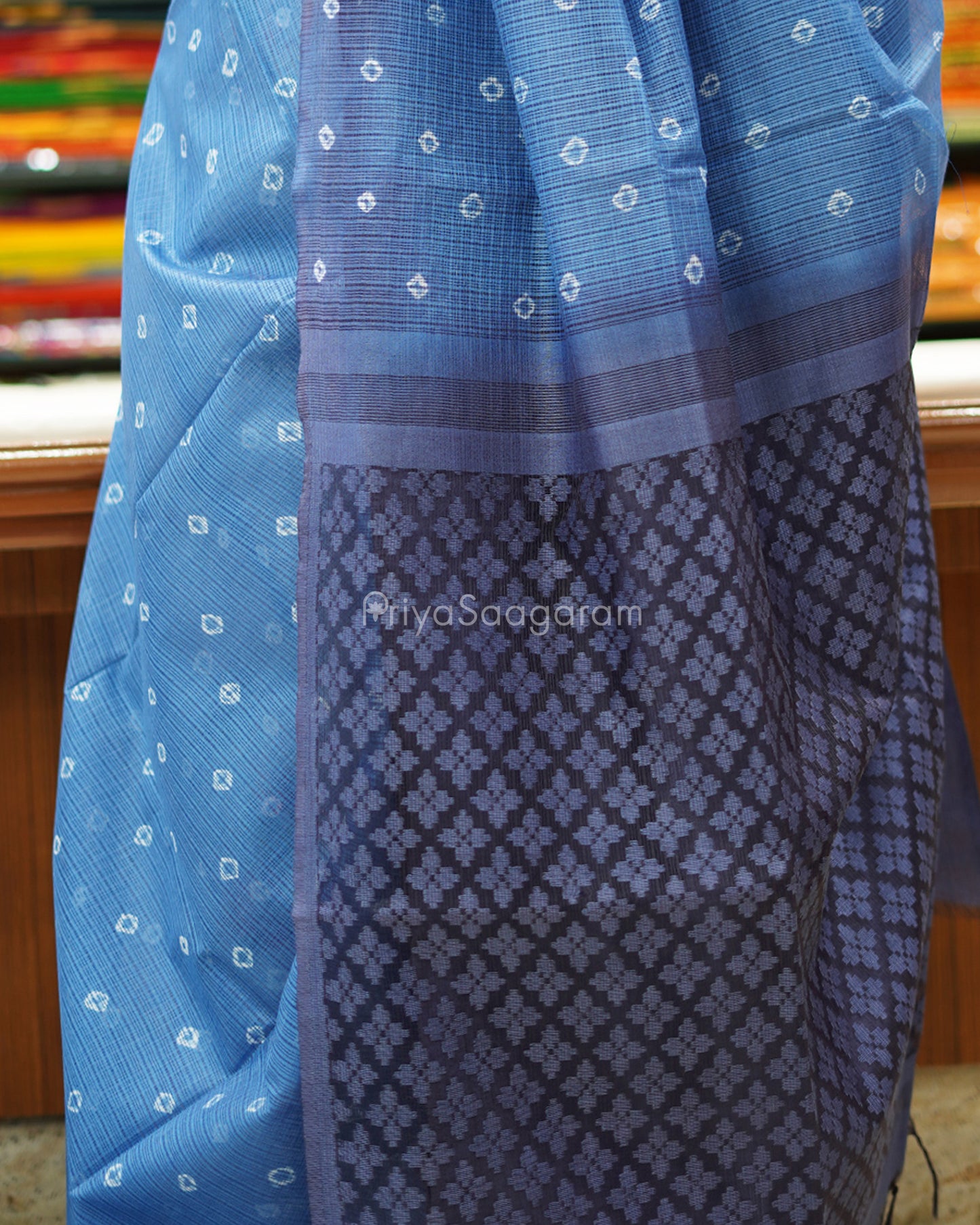 Light and Dark Blue Bandhini Tussar Organza - PD1195