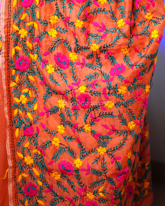 Peach Phulkari Chanderi - PD394