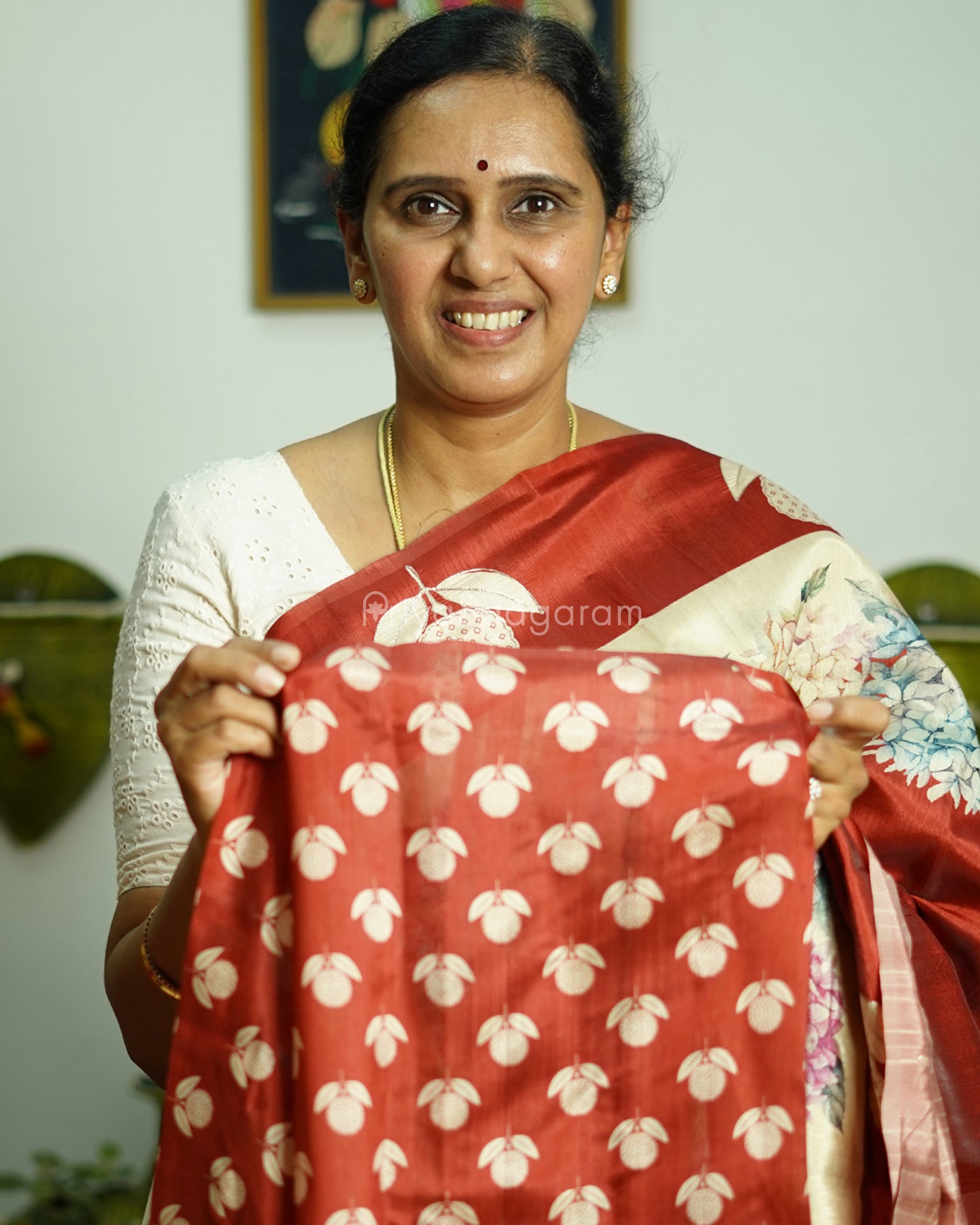 Red Floral Embroidery Tussar - PD808