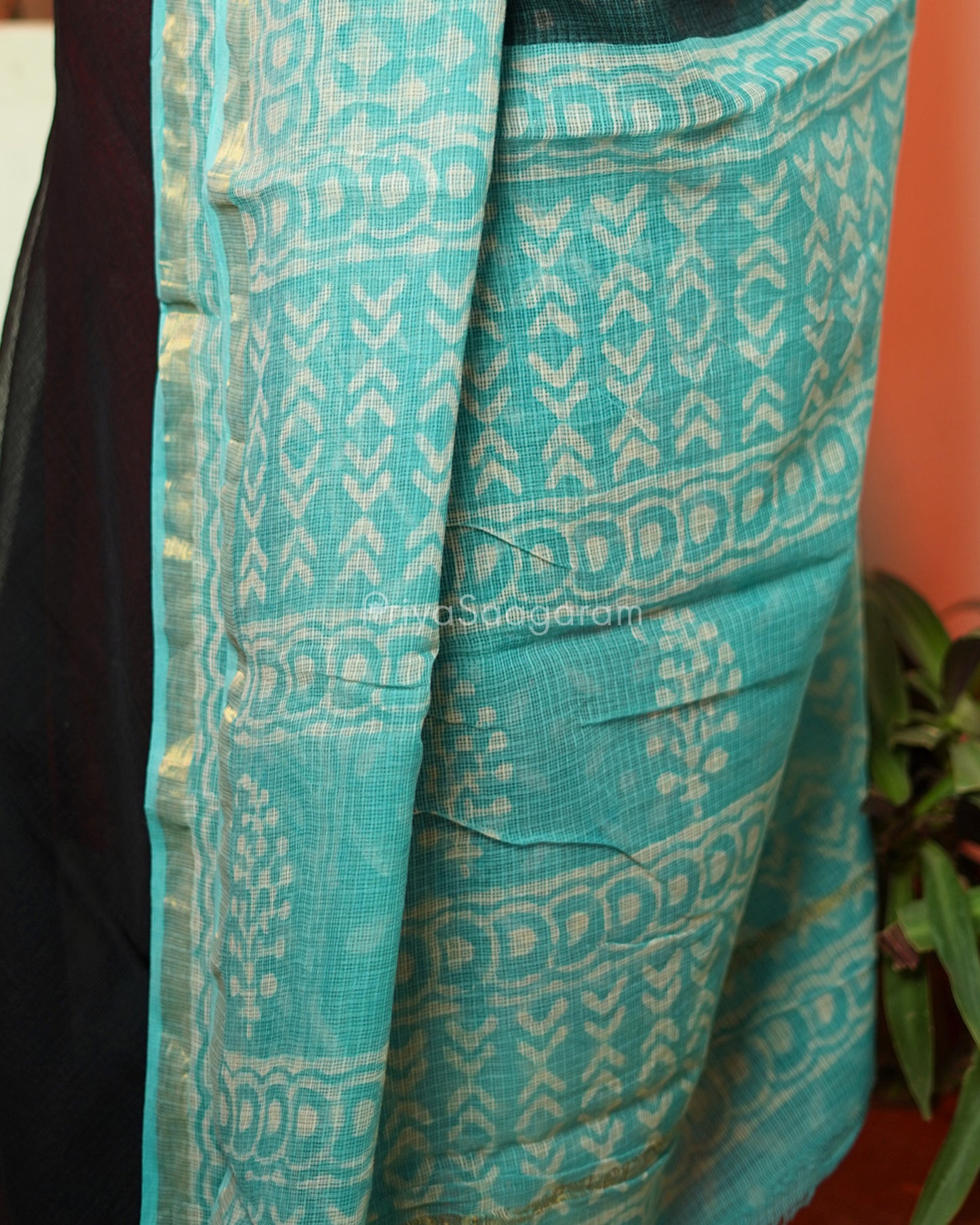 Black Blue Dabu Print Kota Doria - PD321