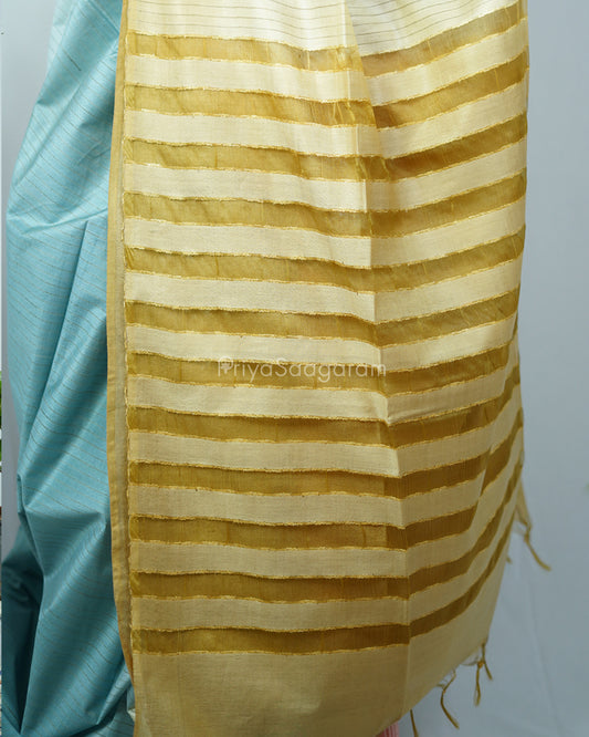 Green Mustard Tussar Organza - PD1222