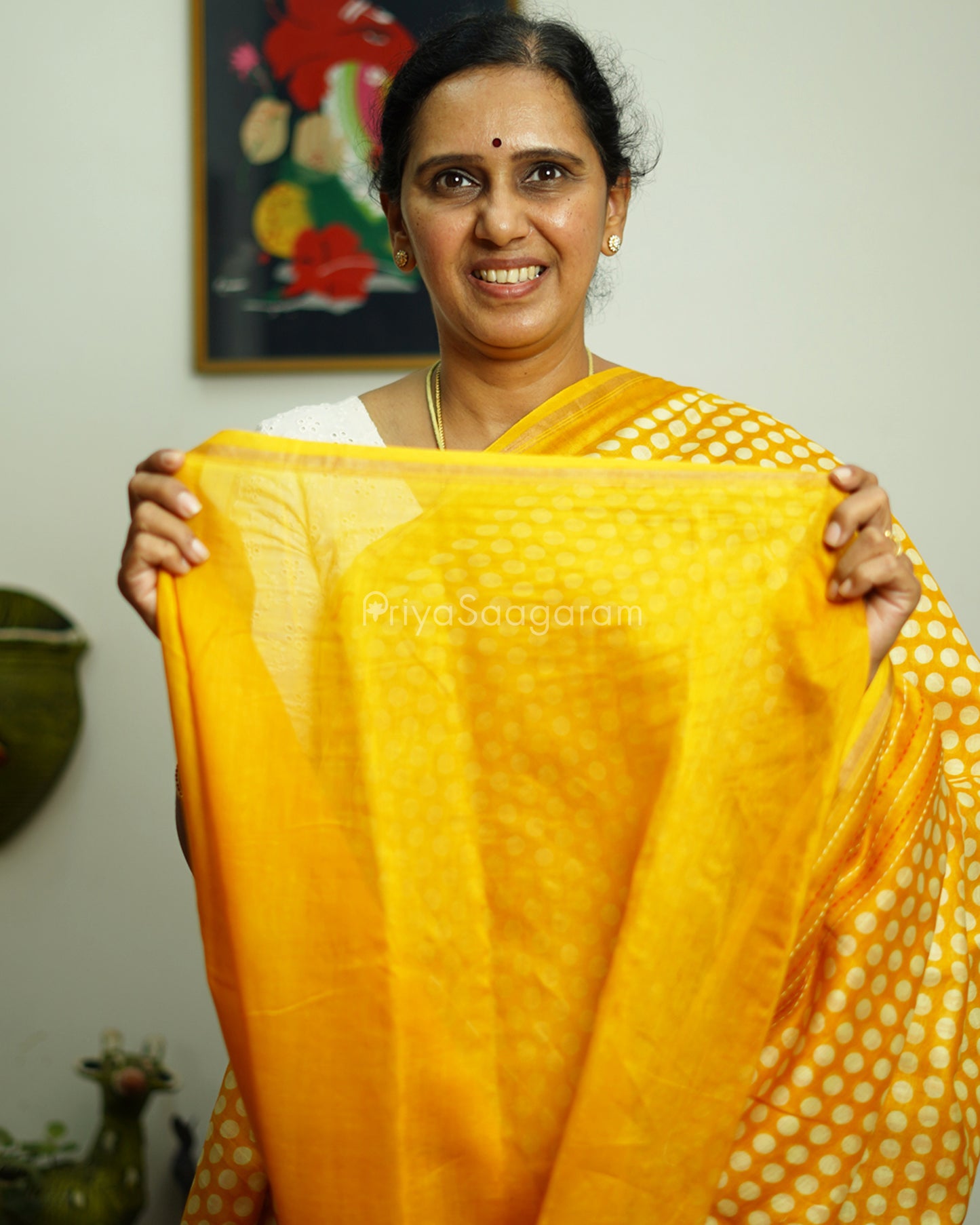 Yellow Embroidery Blockprint Chanderi - PC3360