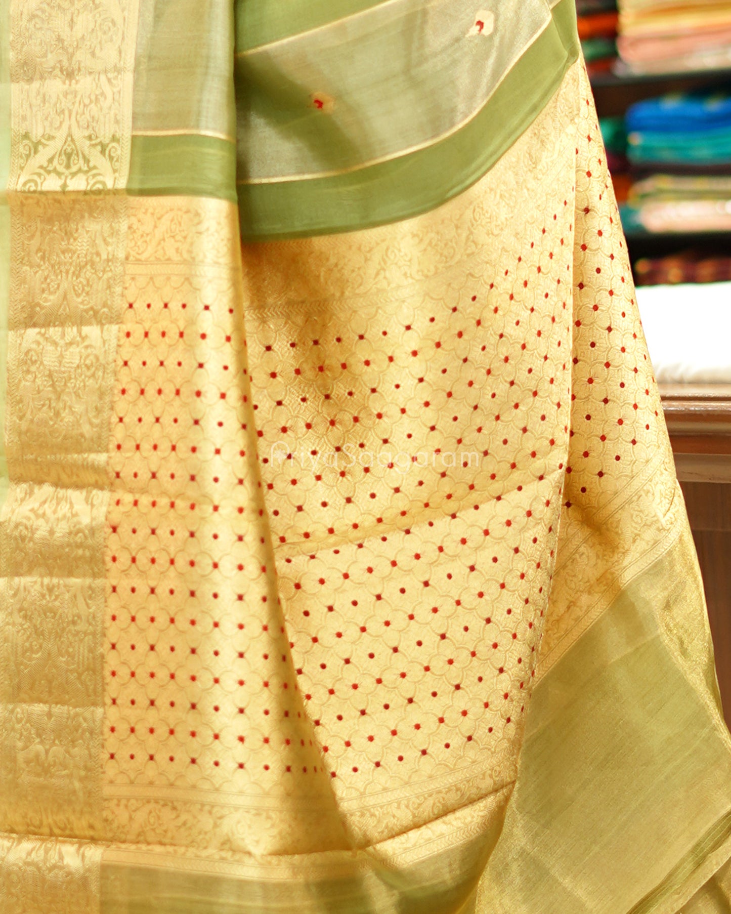 Elaichi Green Tissue Kora Silk - PD723