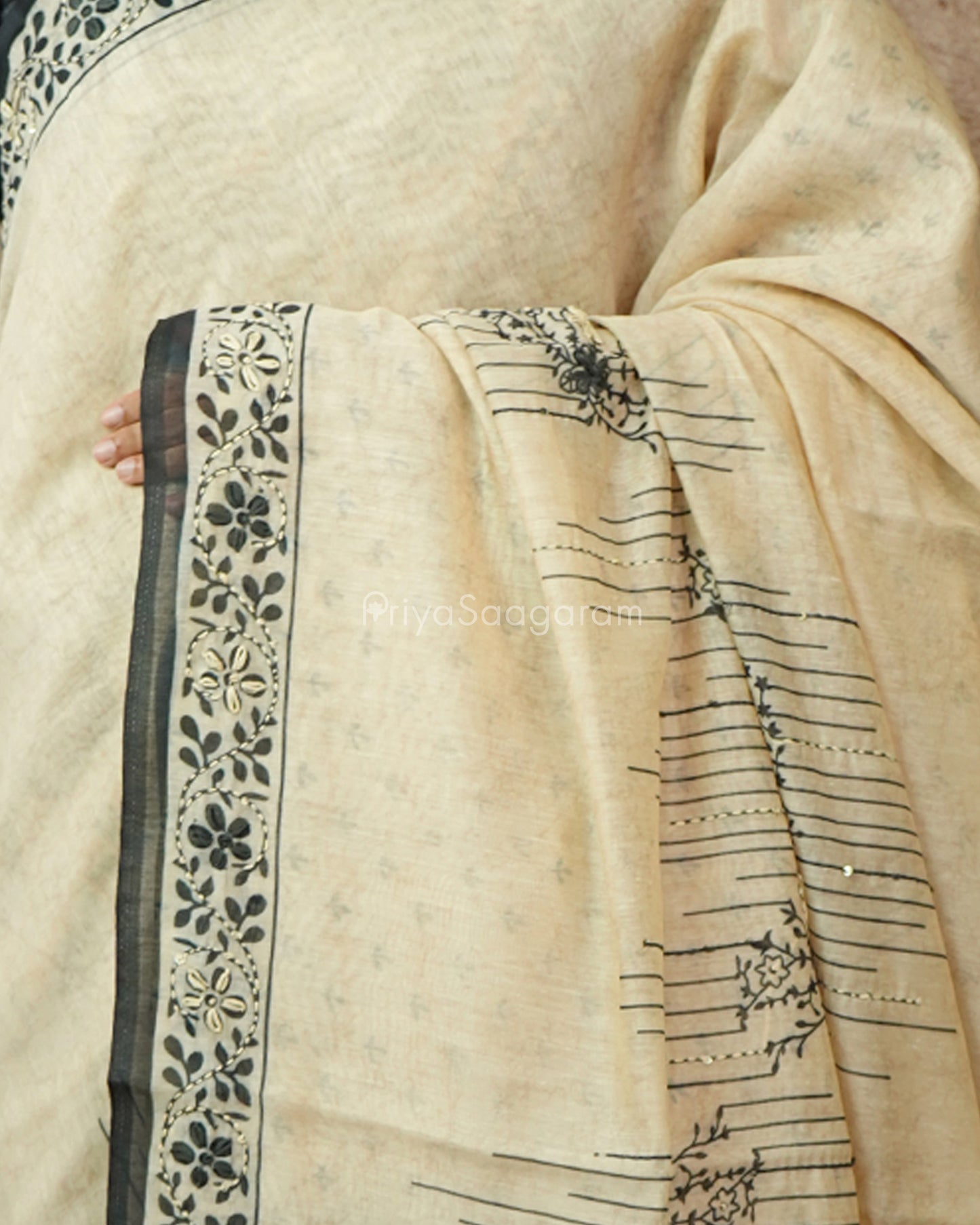 Cream Embroidery Chanderi - PD763