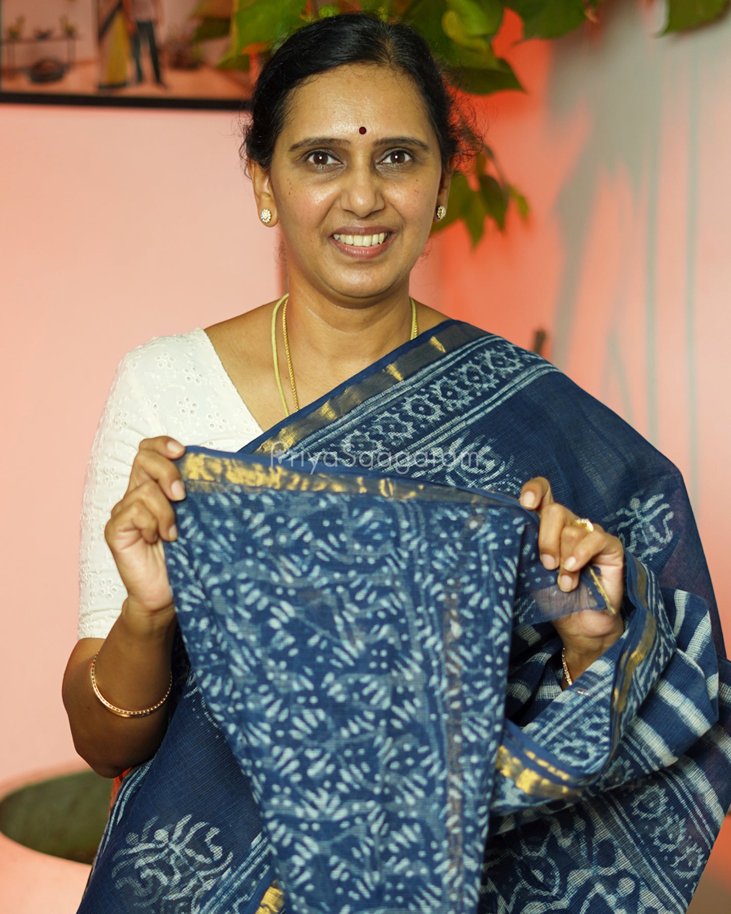 Indigo Dabu Print Kota Doria - PD315