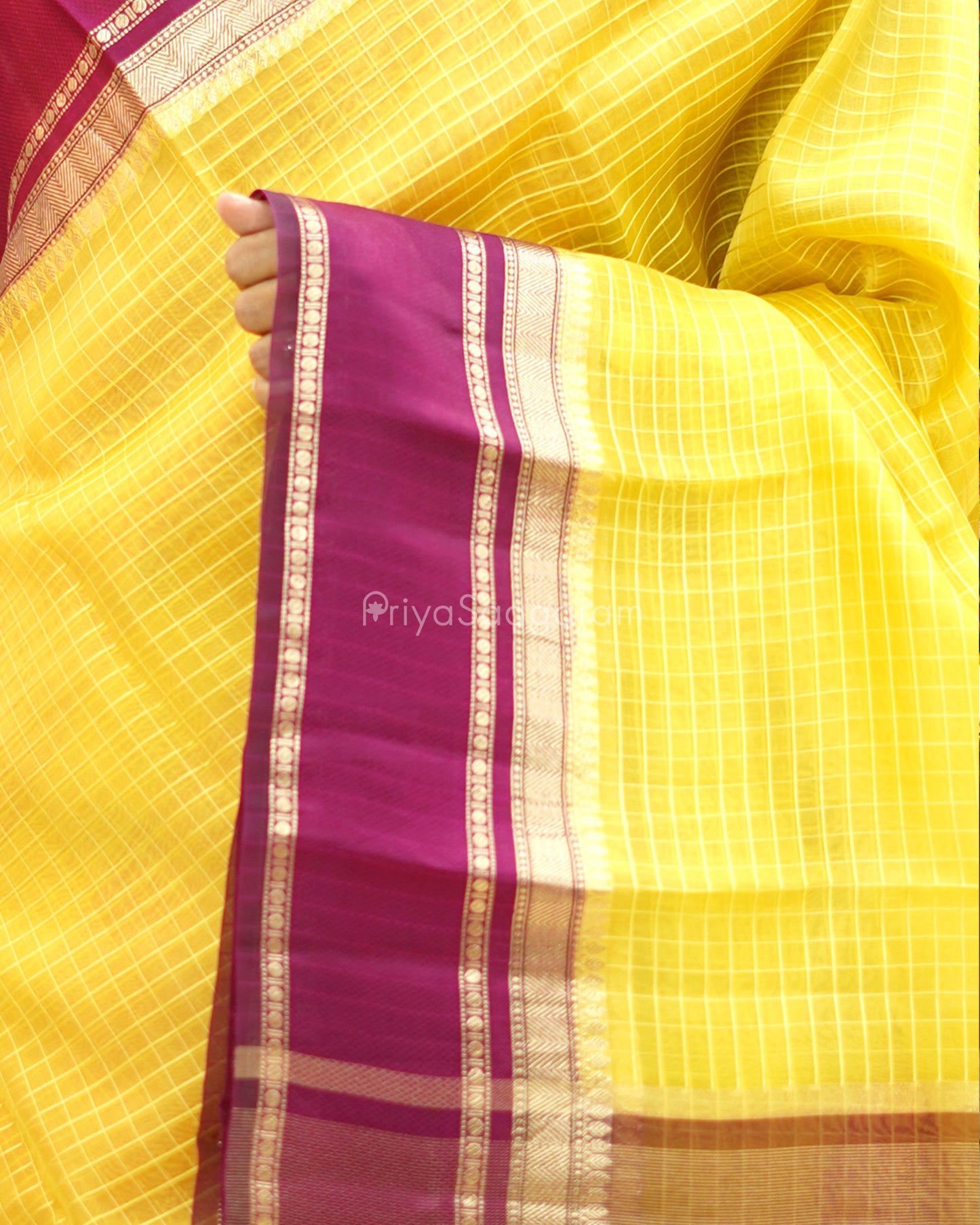 Traditional Yellow Purple Kora Silk - PD1057