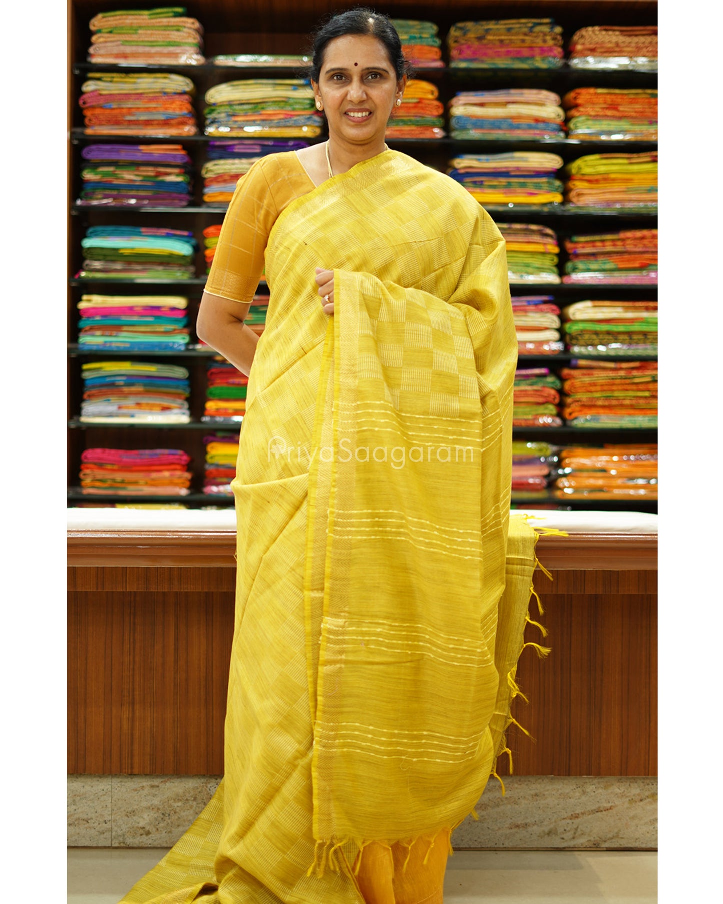 Yellow Checked Tussar - PD1269