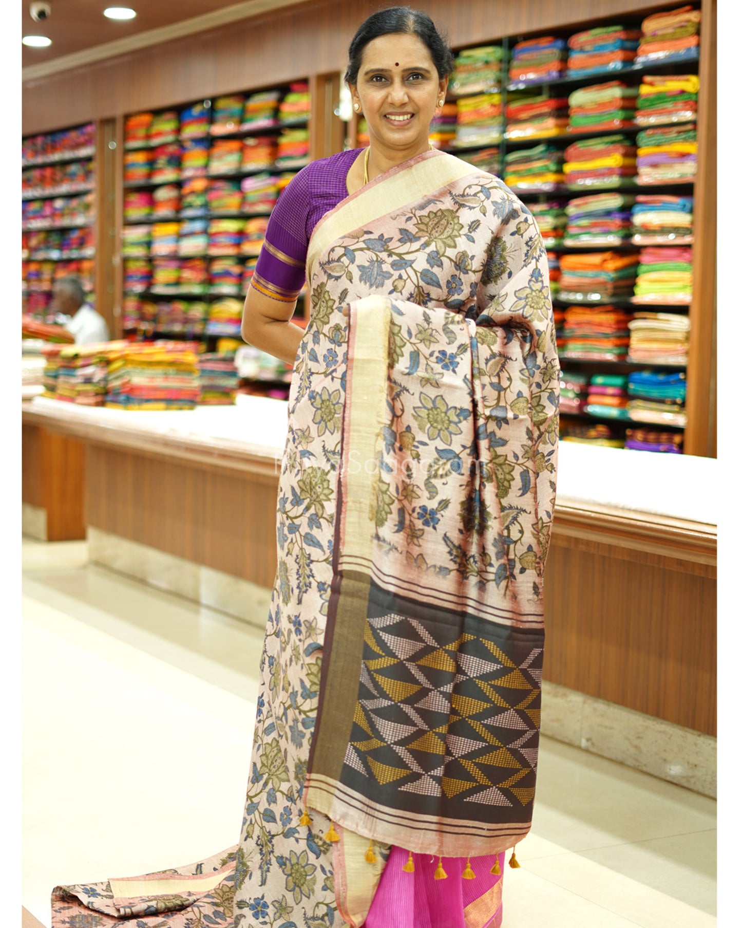 Nude Shade Floral Tussar - PD512