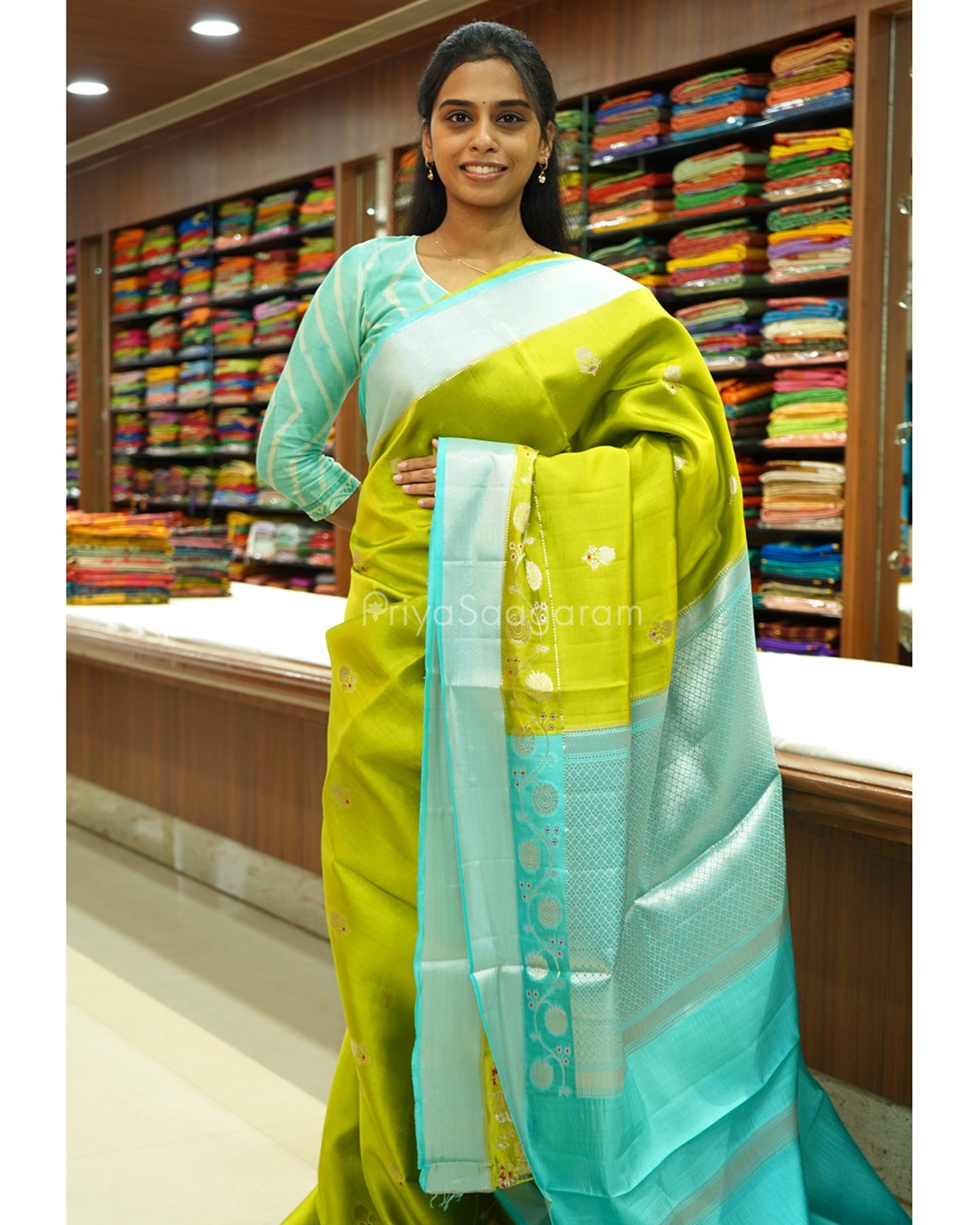 Green Blue Chiniya Silk - PC3199