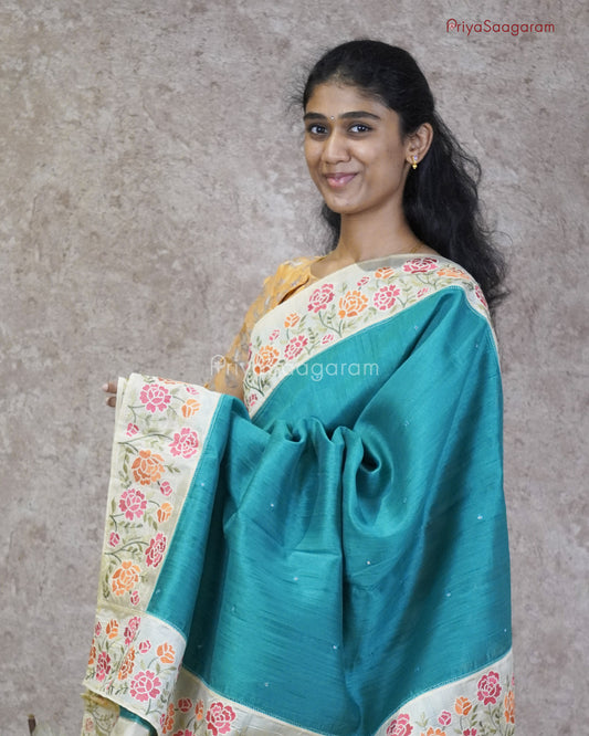 Pine Green Embroidery Tussar - PC1429
