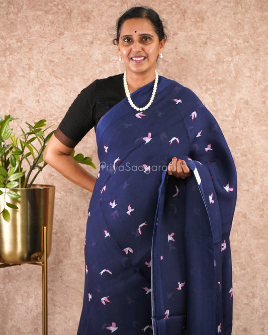 Night Blue Printed Fancy Tensil Tussar - PD4899
