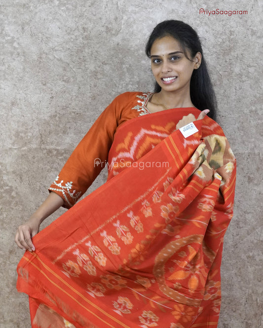 Mustard Red Ikkat Cotton - PC1008