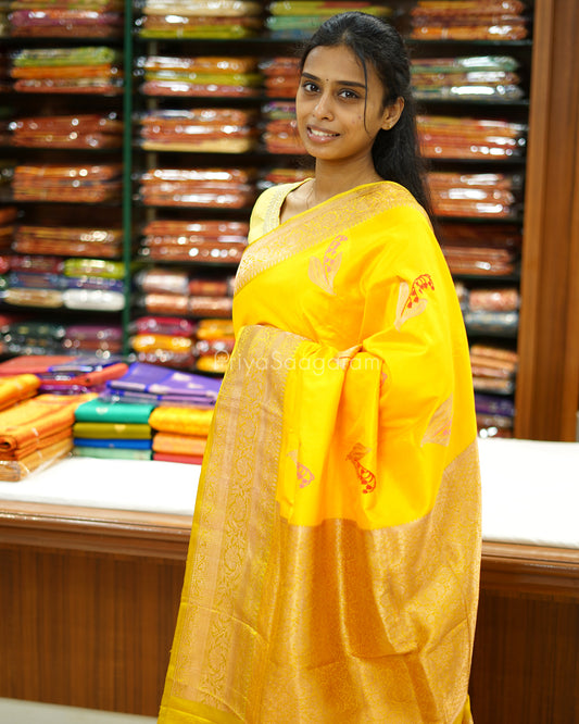 Sunshine Yellow Embroidery Katan Silk - PD3930