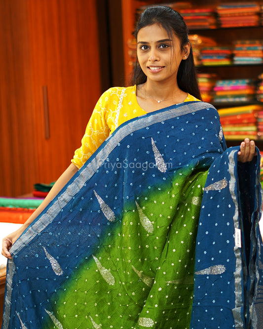 Blue Green Banaras Bandhani - PE2767