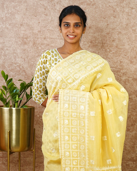 Classic Yellow Embroidery Tissue Silk - PD3709