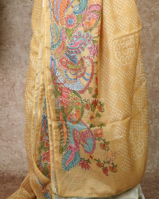 Mustard Bandhani Kota Tussar - PD3848
