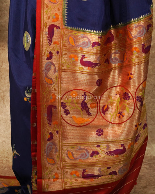 Navy Blue Paithani Tussar Silk - PD4640