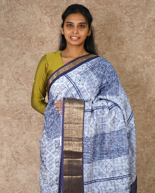 Blue Embroidery Dola Tussar - PD3147