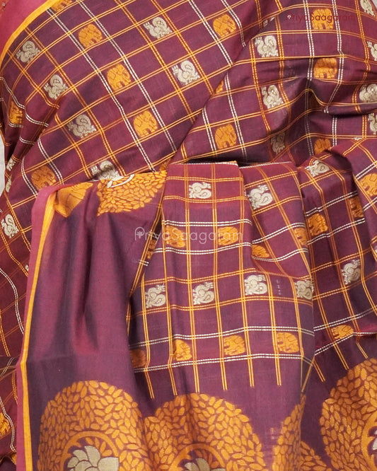 Maroon Checked Chettinad Cotton - K18341